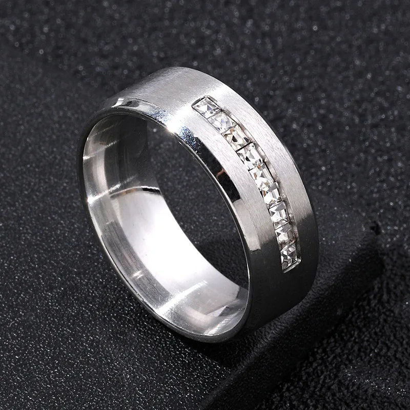 

Silver Plated Stainless Steel Rings For Men Square Cubic Zircon Ring Jewelry Accessories Wholesale Size 7-13