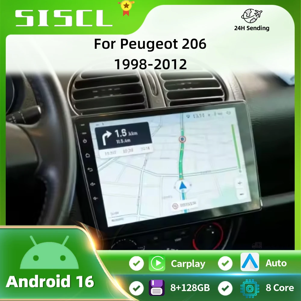 

Car Radio Carplay Auto 8Core Player Android 16 For Peugeot 206 1998 1999 2000 - 2012 GPS Multimedia Head Unit 2 DIN Stereo Video