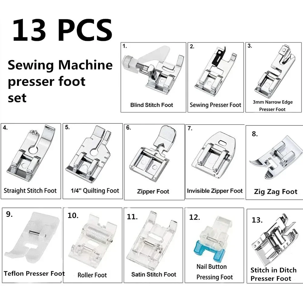 Homefish 13 Pcs Boxed Sewing Machine Presser Foot Set Universal Presser Feet Kit With Storage Box For Household Sewing Machines