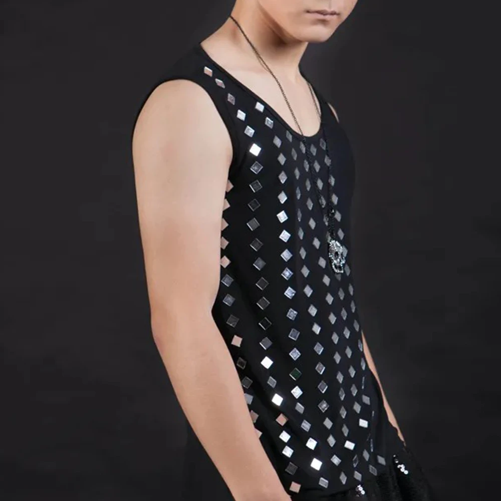 

2026 Summer New Men's Sequined Sleeveless Vest American Retro Fashion Trend Street Hip Hop Casual Loose Niche Men's Tops