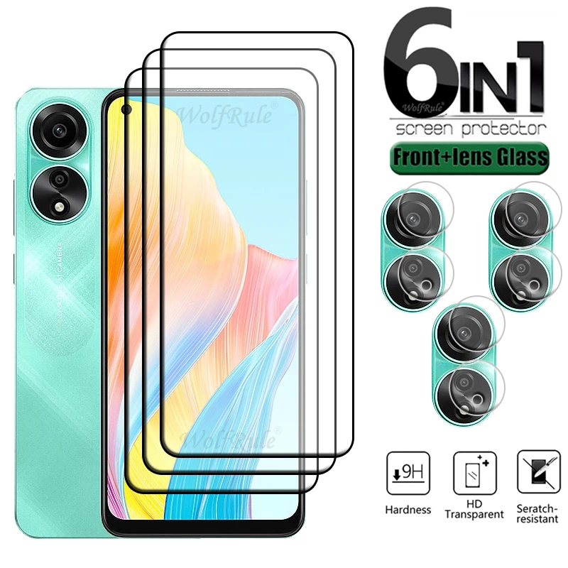 6-In-1 Voor Oppo A78 Glas Oppo A78 4G Gehard Glas 9H Hd Volledige Lijm Cover Beschermende Flim Screen Protector Oppo A78 Lens Glas