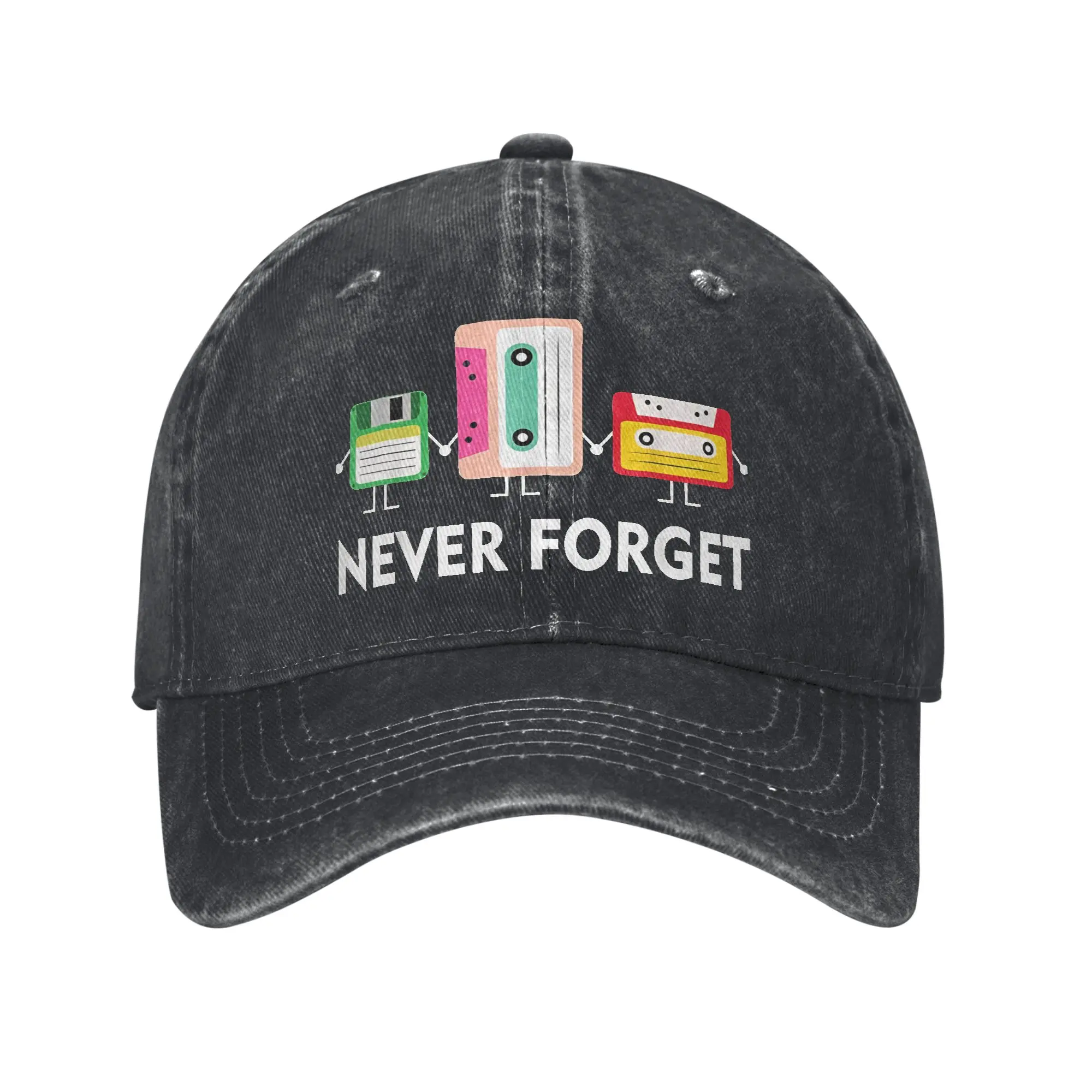 Vintage Never Forget VHS Tape Cassette Baseball Cap Unisex Distressed Washed Snapback Cap  Outdoor Summer Adjustable Fit Hat Cap