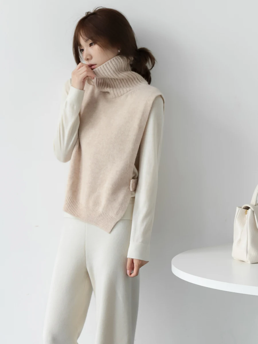 

MZOMXO Модный женский шерстяной свитер с высоким воротником, осенний вязаный топ, универсальный, простой, однотонный, для повседневной носки