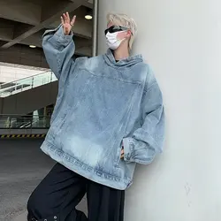 2024 męskie bluzy jeansowe w stylu Vintage damskie Harajuku Hip Hop luźny bluzy typu Oversized płaszcz z długim rękawem