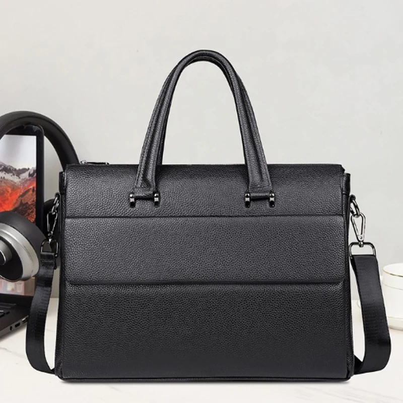 Split Leather Briefcase for Man Luxury Cowhide Vintage Executive Laptop Document Handbag Tote Shoulder Business Portable Bag