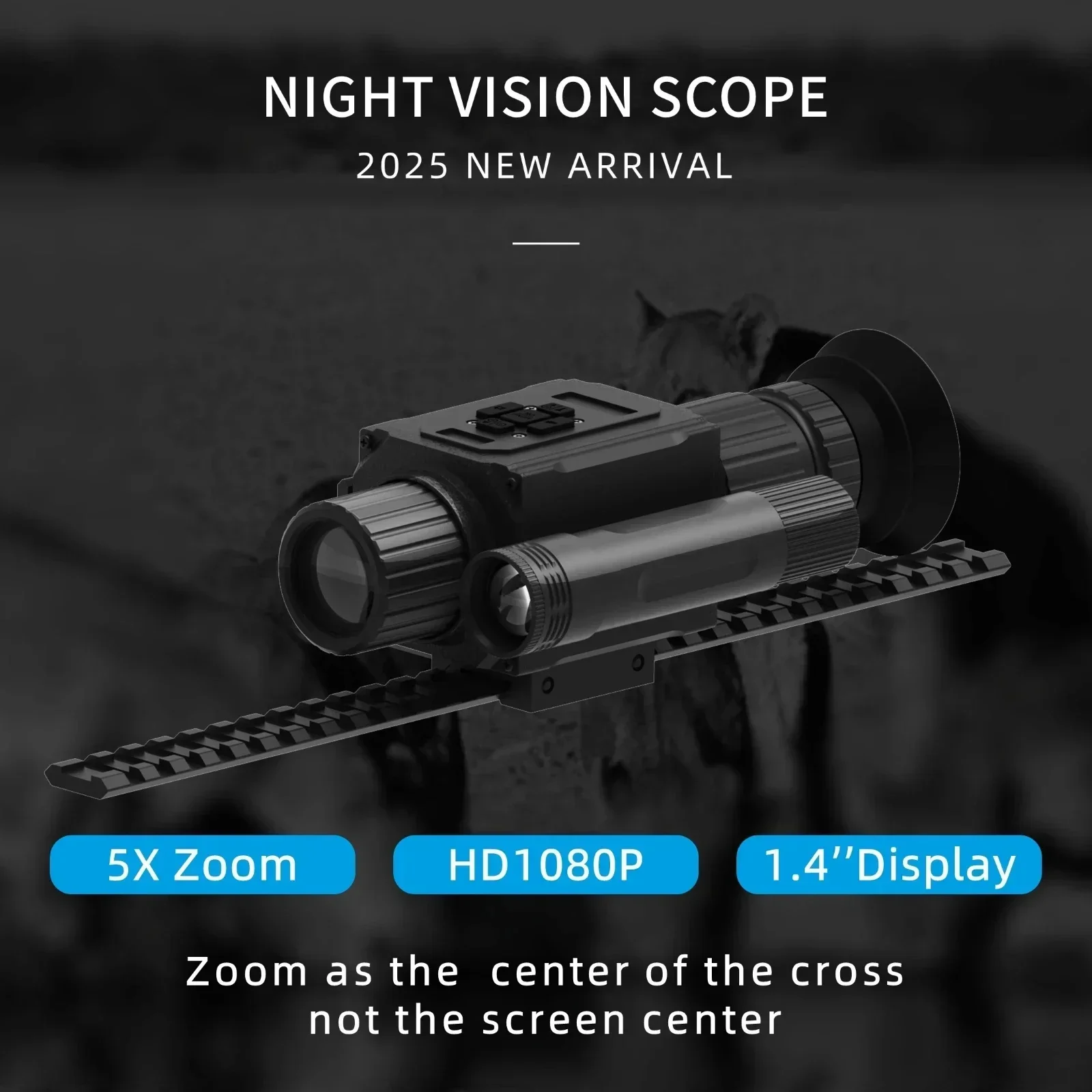 

Night Vision RifleScope 1.4 Inch Full Screen HD1080P 5X Digital Zoom Photo/video Camera Monocular 850/940nm Laser IR for Hunting