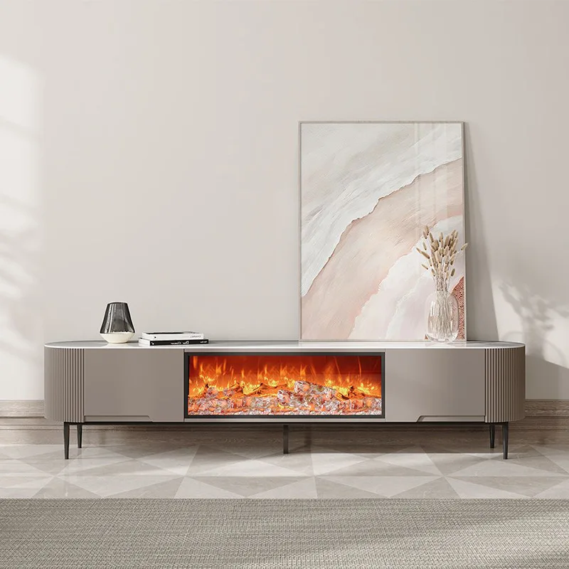 Modern floor-to-ceiling slate electronic fireplace TV cabinet 3D simulation fake fire embedded decorative floor counter