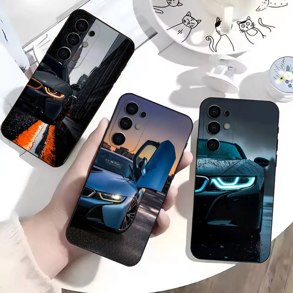 Sport Car i8 speed Angel ey-e headlights  Phone Case For Samsung Soft Black Case S25,S23,S21,S22,S24,S30,S20Ultra Plus