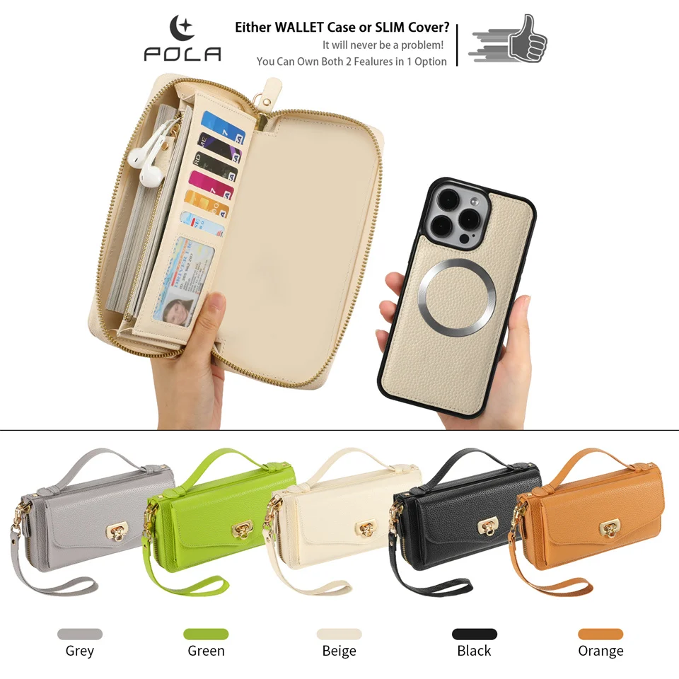 Wallet Crossbody Lanyard Case For iPhone 15 Pro Max 14 Plus 13 12 Mini 11 Fashion Detachable Zipper Handbag Card Holder Cover