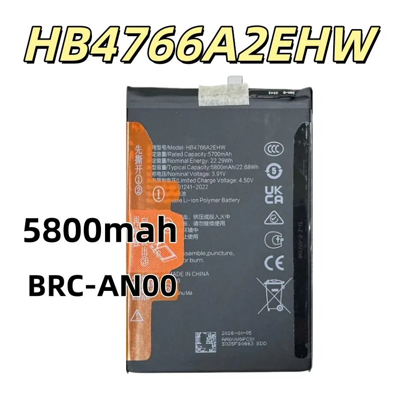 Replacement Battery HB4766A2EHW Applicable Mobile Phone Battery BRC-AN00 Battery New Electric Board 5800mAh