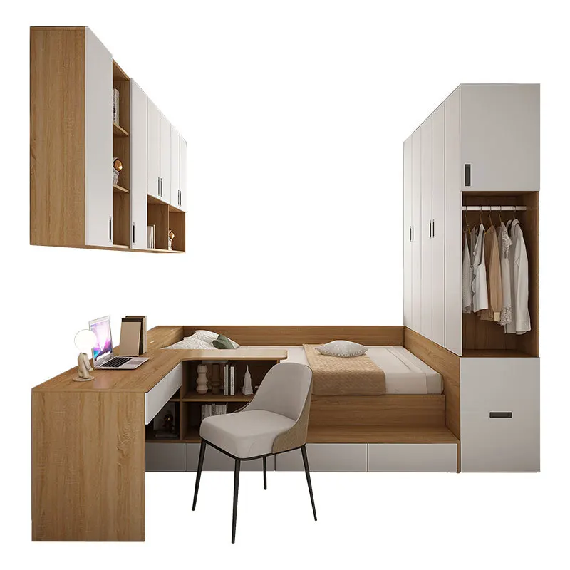 

Small apartment bed, wardrobe, space-saving high box storage bed