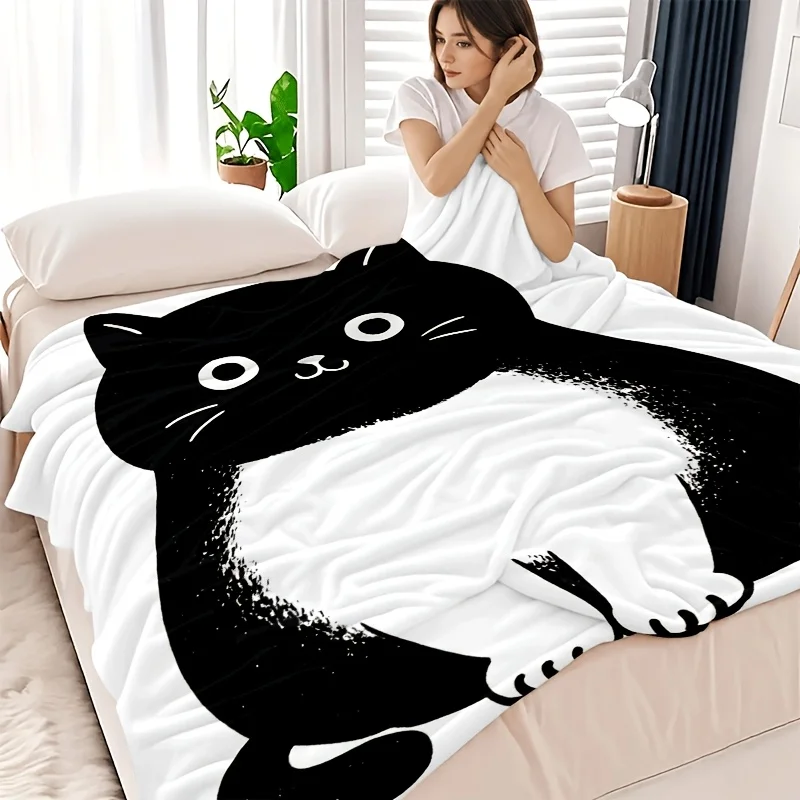Adorable Cat Blanket Throw Fleece Couch Decor Plush Gift 150x200cm Giant Animal Print Blanket for Home Bedroom Sofa