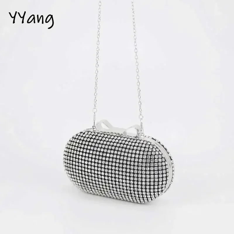 Bolso de noche con diamantes para mujer, diseño de marca de lujo con bandolera, brillante, para fiesta, 2024