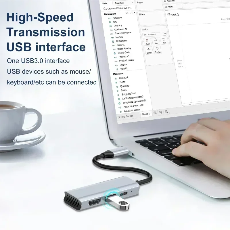 محول USB HUB 4K HD TYPE-C إلى HD 3 في 1 USB-C إلى HD hub 4K توسيع الكمبيوتر المحمول لـ MaBook Pro Ar M2 M1 مع usb3.0 PD