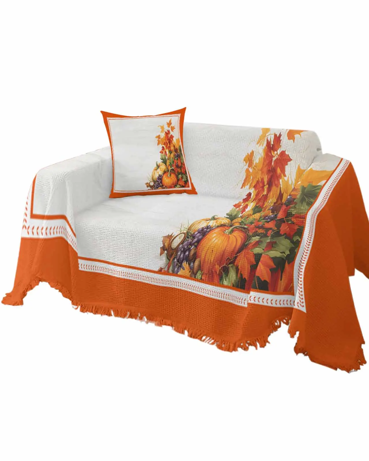 Orange Pumpkin Maple LeafFour Seasons Universal Folding Sofa Cover Dustproof Sofa Cover Sofa Cushion Cover Blanket Customizable