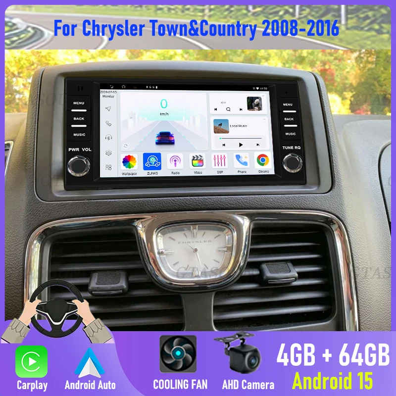 

7“ Apple CarPlay Android auto For Chrysler Town&Country 2008-16 6-128GB (8CORE) Screen Android15 Head Unit GPS Navigation Radio