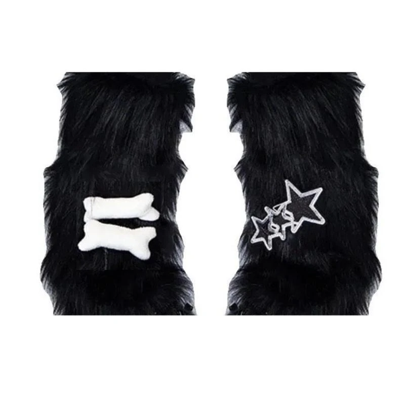 Trendy Furry Plush Leg Warmers for Women and Teens Christmas Sweet Bowknot Star Fuzzy Boot Covers Toppers Long Socks 15UB
