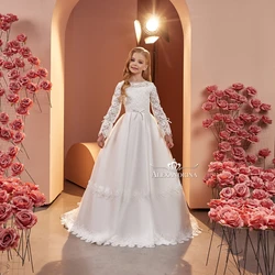 Bohemian A Line Flower Girl Dresses Lace Beading Children Birthday Pageant Gowns Long Sleeves Kids First Communion Dresses