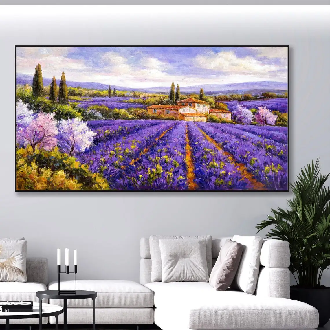 Lavender Field France Provence Countryside Hand Painted Oil Painting Tuscany Italy Landscape Painting Handmade Modern Wall Art