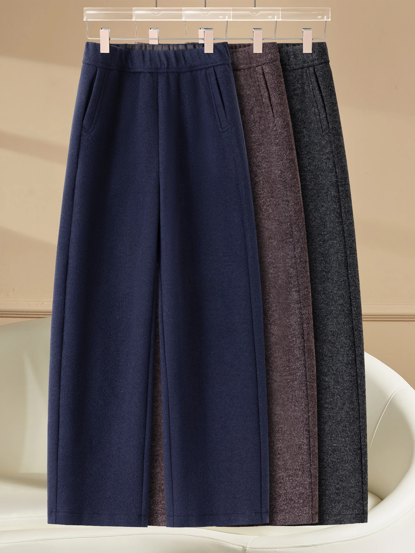 

Женские шерстяные брюки-харлан с высокой талией, утепленные флисом, прямого кроя, осенне-зимняя новинка, моделирующие фигуру, с зауженными штанинами...