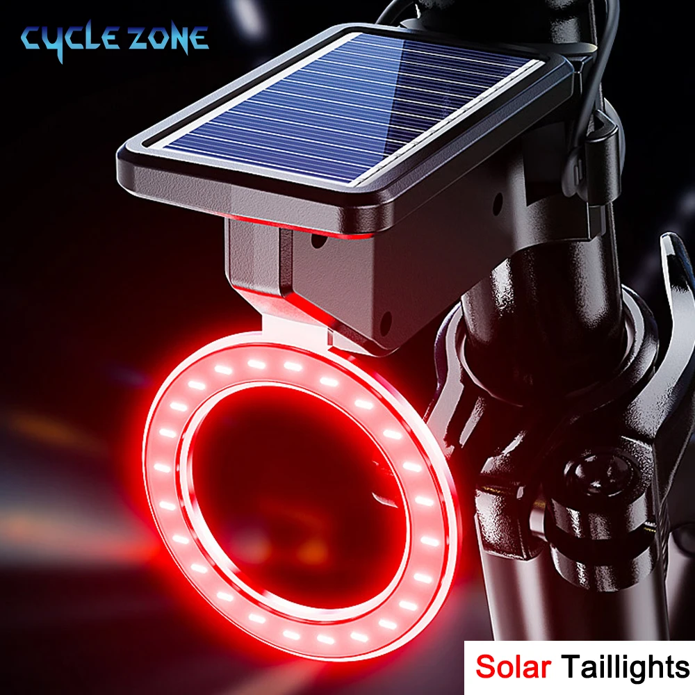 Solar Bicycle Rear Light Smart Sensor Bike Tail Lamp Rechargeable Safety Warning Taillight for Night Riding Cycling Accessories