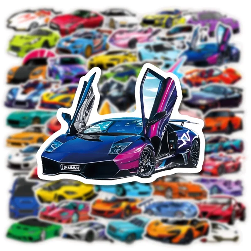 10/30/50PCS Colorful Super Car PVC Sticker Aesthetic Sticky Decoration Scrapbooking Korean Stationery School Supplies for Kids