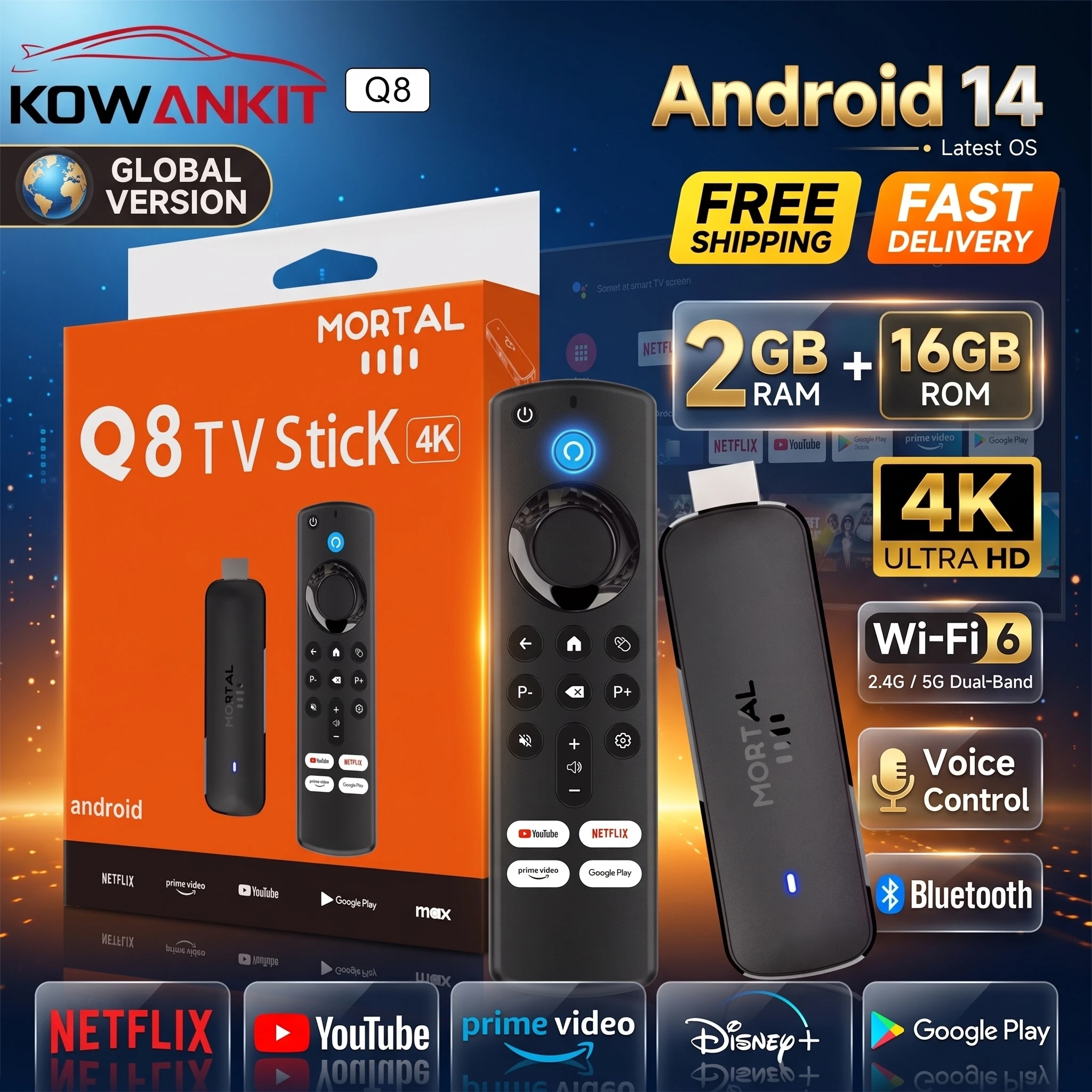TV Stick Android 14 4K WiFi 6