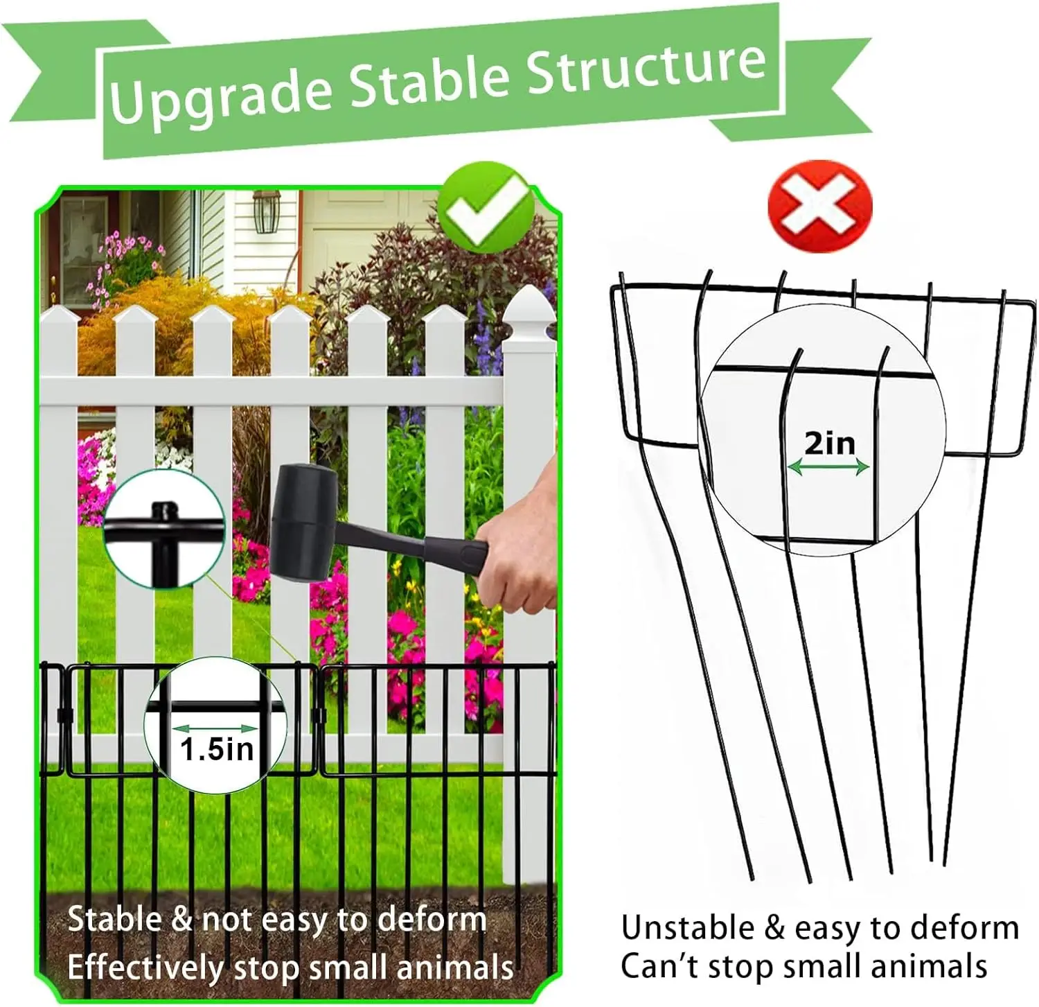 26 Pack No Dig Garden Fence, 17in High Rustproof Metal Wire Barrier for Dogs Rabbits, Easy Install