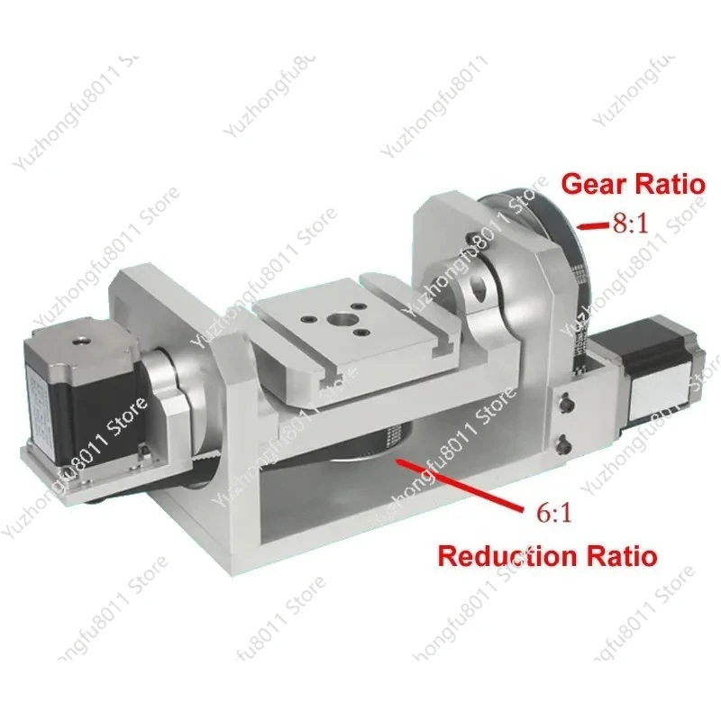 

4th Axis 5 Axis A Rotary Aixs Center Height 98mm 100mm Chuck T Slot Table 100*125MM Gear Ratio 8: 1 Reduction Ratio 6: 1