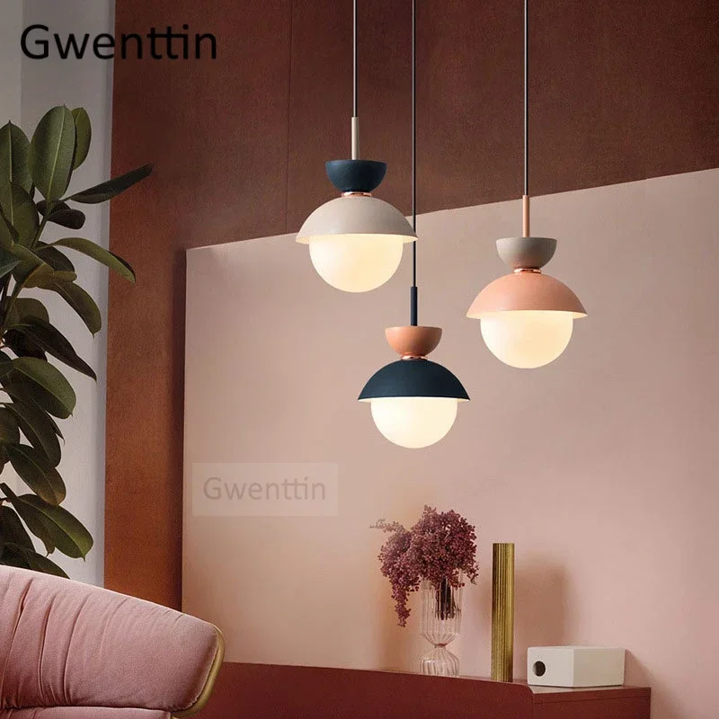 Nordic Modern Glass Pendant Light for Living Room Kitchen Lamp Lighting Fixture Suspension Luminaire Home Loft Bed Macaron Decor