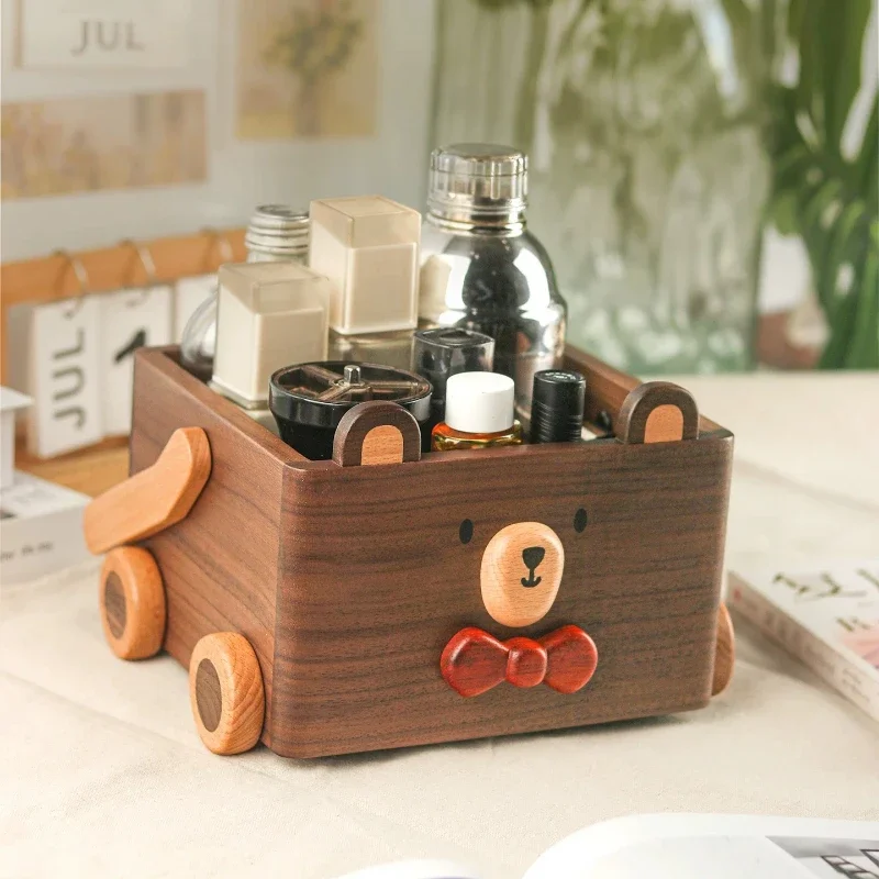Solid Wood Rectangular Storage Box Cute Wooden Snack Organizer Basket Multifunctional Cosmetics Toy Container Rustic Tidy Holder