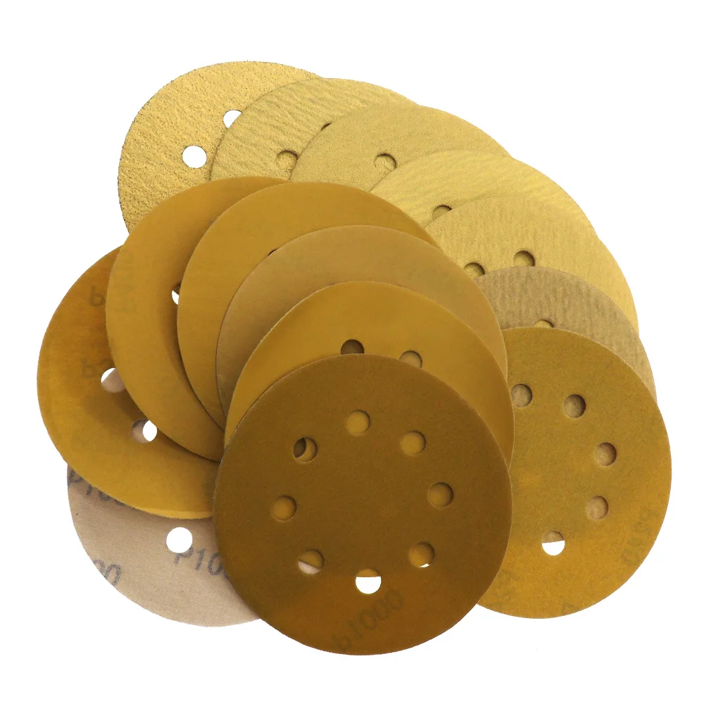 5 Pcs 5 Inch 125MM 8 Holes Aluminium Oxide 60 To 1000 Grits Hook And Loop Sandpaper Sanding Disc For Metal & Automotive Wood