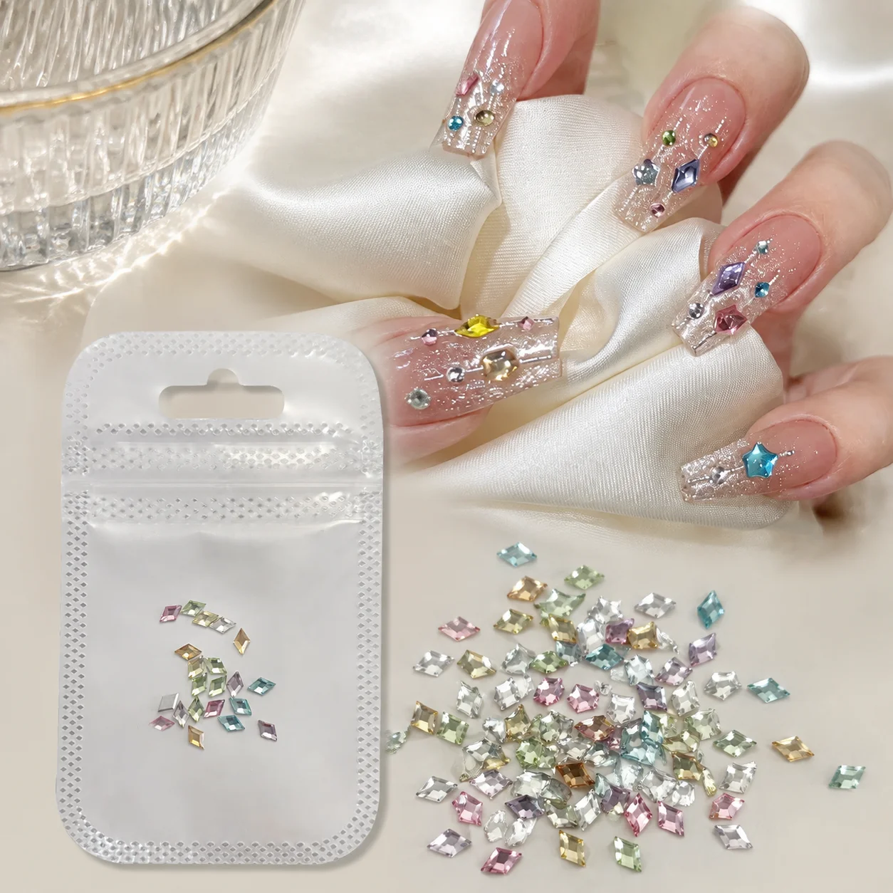 20pcs K9 Mini Sparkle Nail Art Rhinestone 3x5mm Flatback Horse Eye/Rhombus Glass Nail Diamond DIY Chic Tiny Crystal for Nail Art