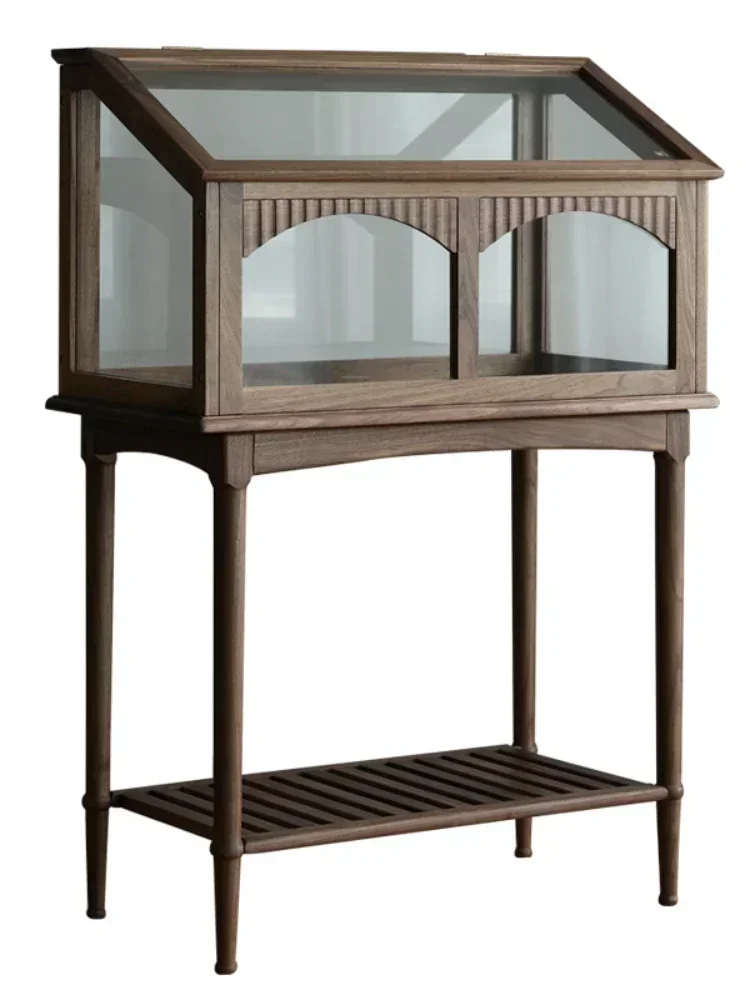 Black Walnut Balcony Glass Flower Stand Courtyard Storage Rack Floor Flower Stand Plant Insulation Rack