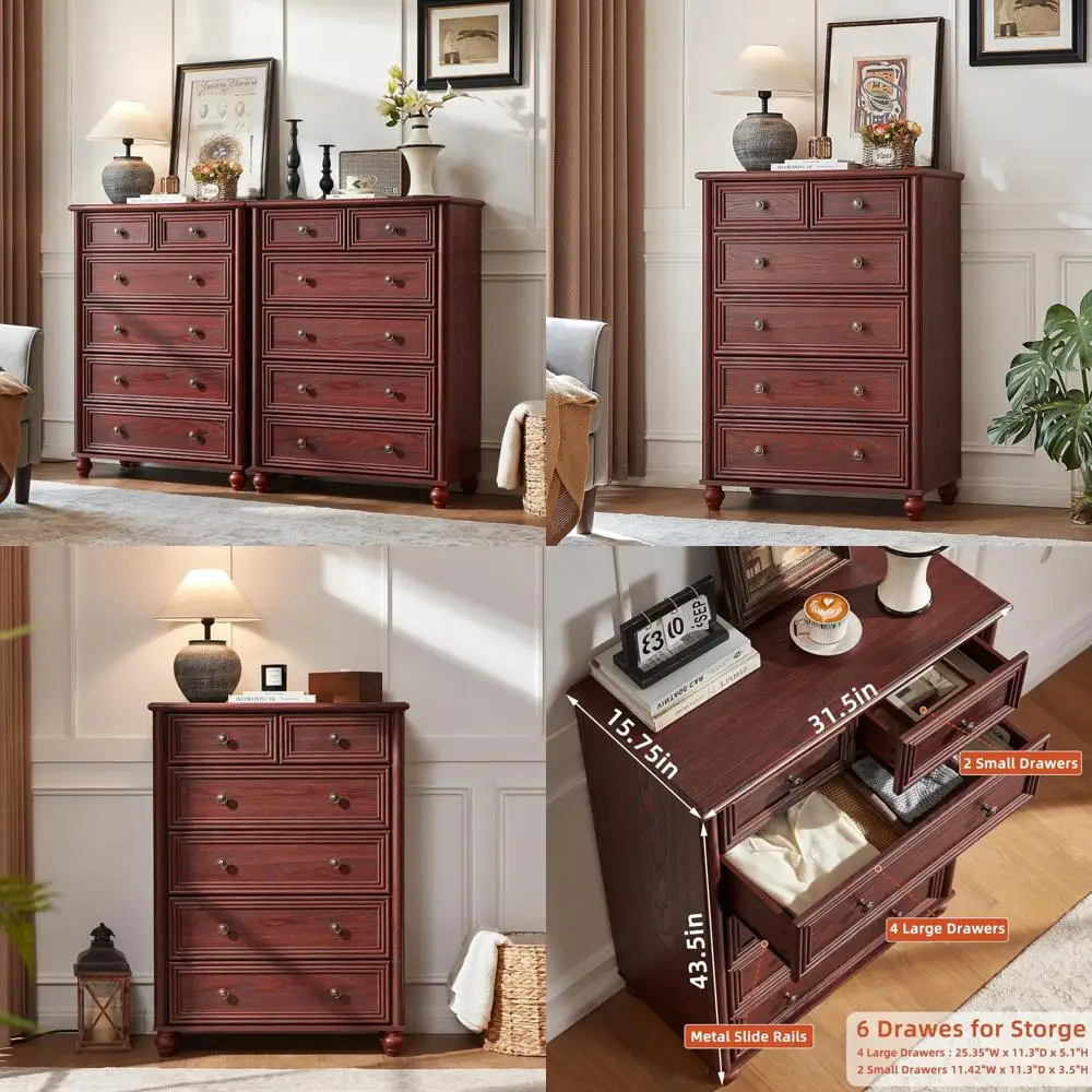 

пара комодов фермерского дома с 6 ящиками, хранилище для спальни из дерева в деревенском стиле 43,5 дюйма с римскими колоннами