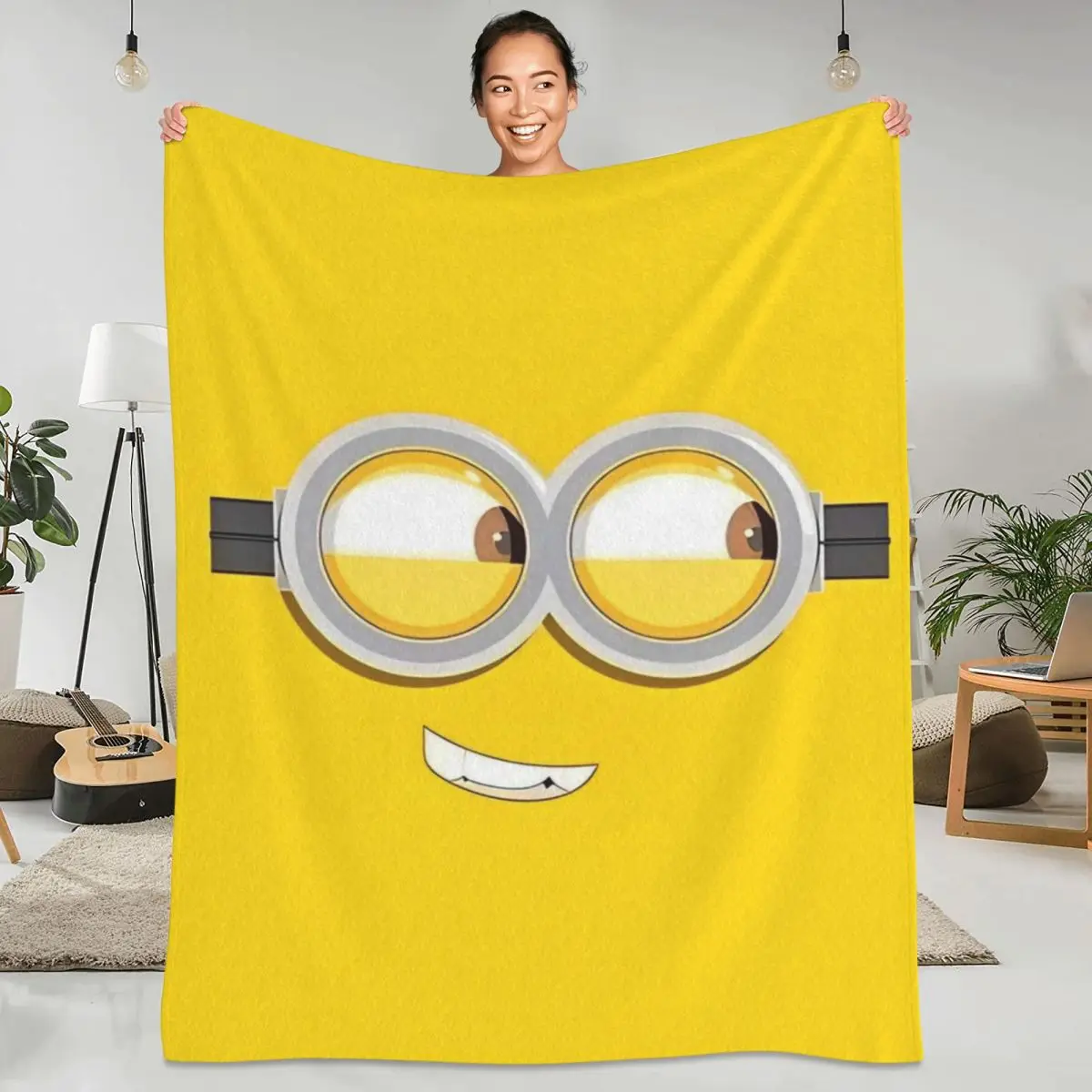 Cute Minions Cartoon Blanket Yellow Big Eyes Camping Flannel Bedding Throws For Bedroom Warm Soft Bedspread Birthday Present