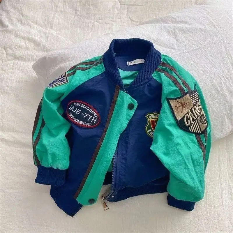 Boys and Girls Baseball Coat Korean Style Spring Autumn Baby Fashion Patchwork Color Zipper Bomber Jacket Kids Clothes