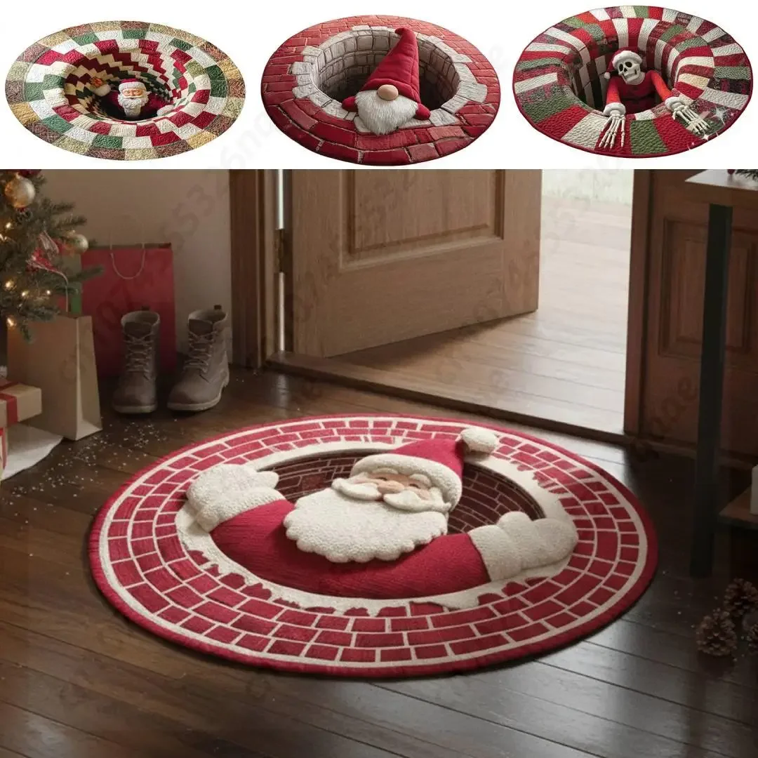 40cm Christmas Cute 3D Rug Xmas Optical Illusion Floor Mat Skeleton Doormat for Holiday Home Living Room Bedroom Decorations