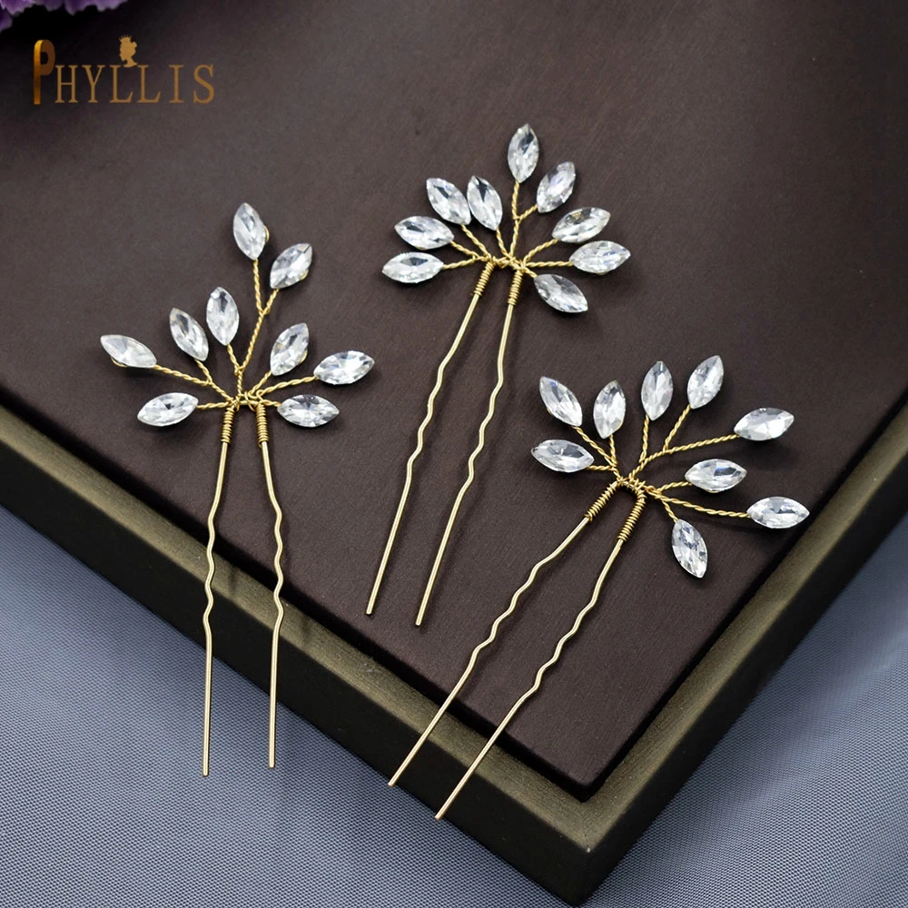 A08 3 PCS Rhinestone Hair Pins Wedding Hair Accessories For Bridal Women Birthday Party Hair Accessories Crystal Bride Headpiece