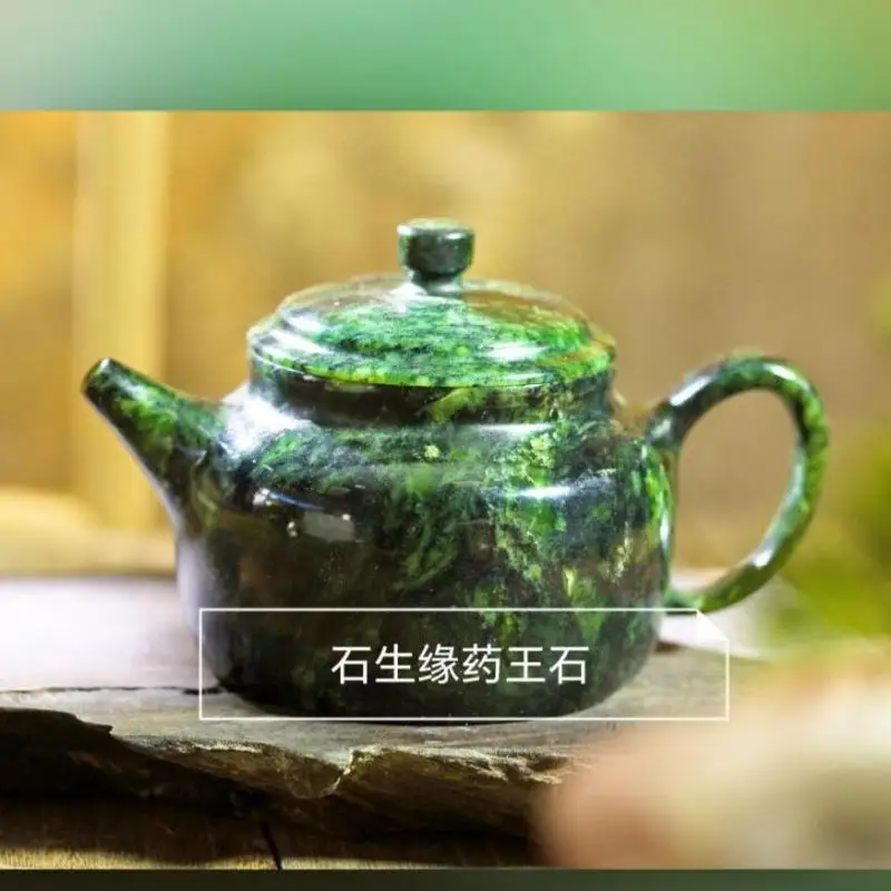 Natural Green Jade Teapot Cups Health Gongfu Teaware Genuine Tibetan Medicine King Stone Magnetic Jade Water Pots Kettles
