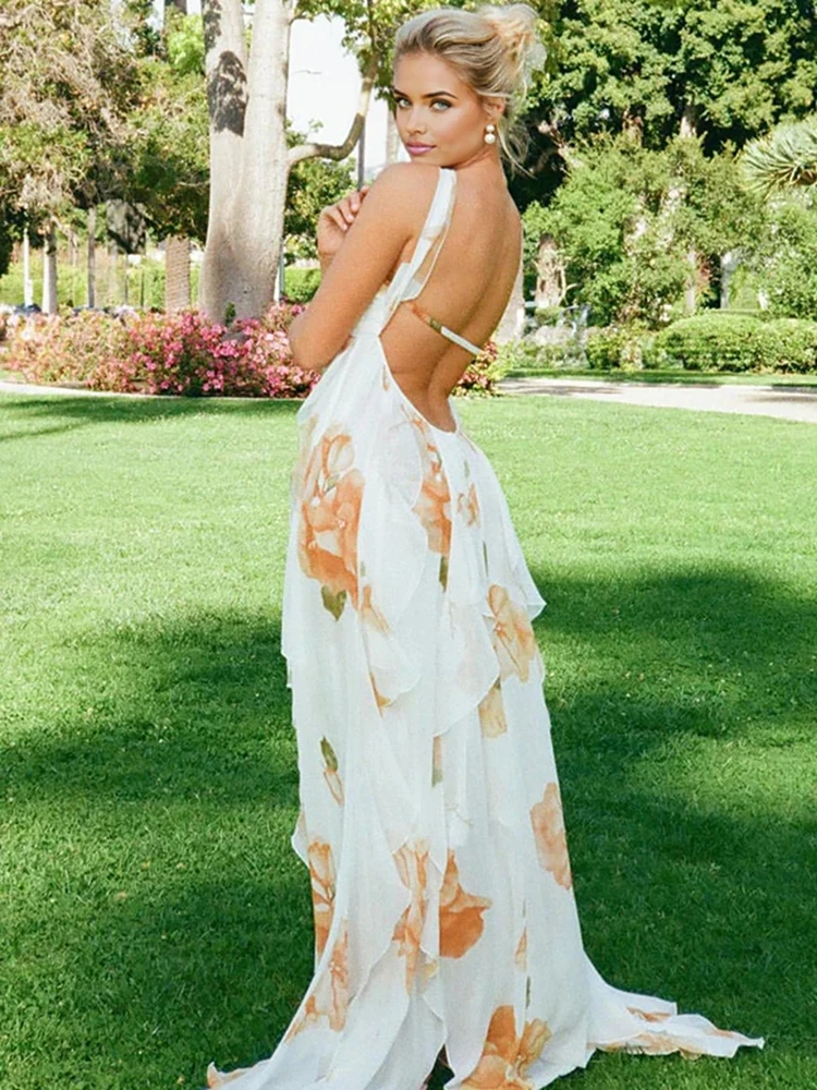 Boho Floral Maternity Photoshoot Dress Chiffon Halter Maxi Gown Beach Pregnancy Outfit Summer Baby Shower Photography Boutique