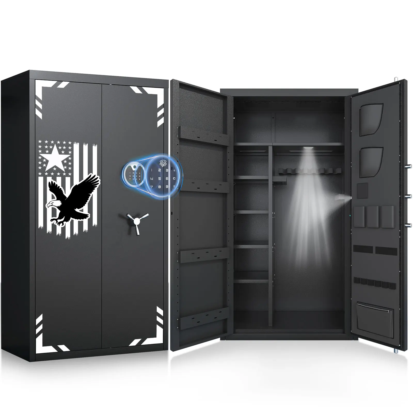 35-40 Large Unassembled Gun Safe for Rifles and Pistols, Biometric Fingerprint Gun Safe with LCD Keypad and Adjustable Shlef