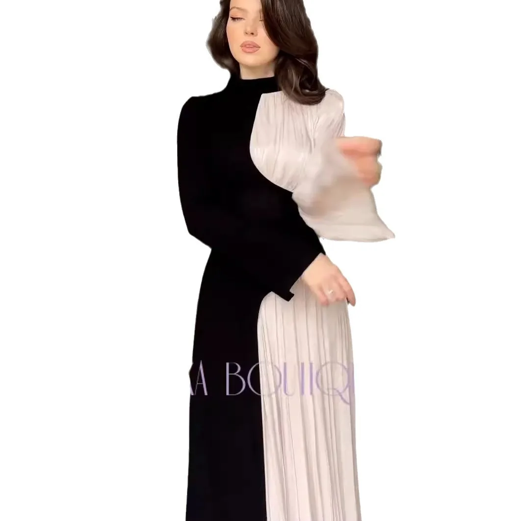 Robe Slim Fit à manches longues et col rond avec ceinture, robes de nuit pour documents, printemps, nouveau, 2024