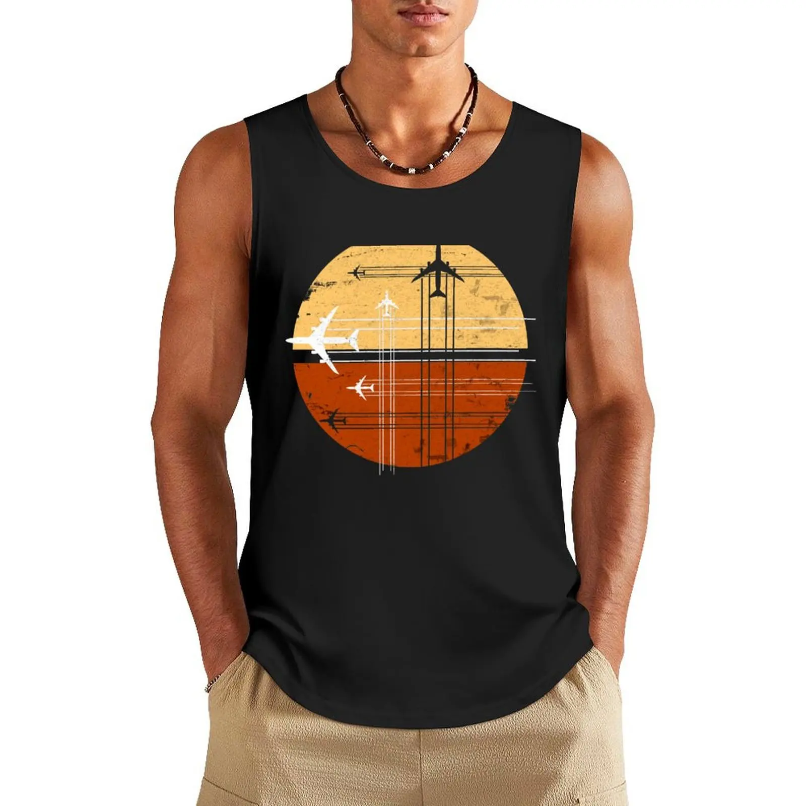 747 Sunrise | Vintage Retro Jumbo Jet Tank Top anime gym t-shirt for men fitness clothing for men