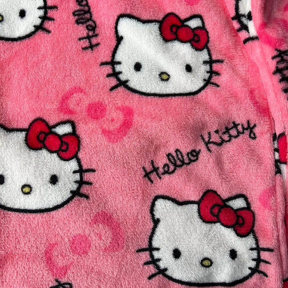 Sanrio Hello Kitty Flannel Pajamas Black Women\'S Warm Woolen Cartoon Casual Home Pants In Autumn Winter Fashion Trousers