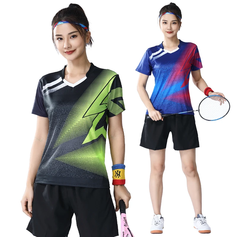 Women Table Tennis T-shirts Gradient Prints Badminton Sports Shirt Quick Dry Team Sportswear Tee Polyester Training Short Sleeve