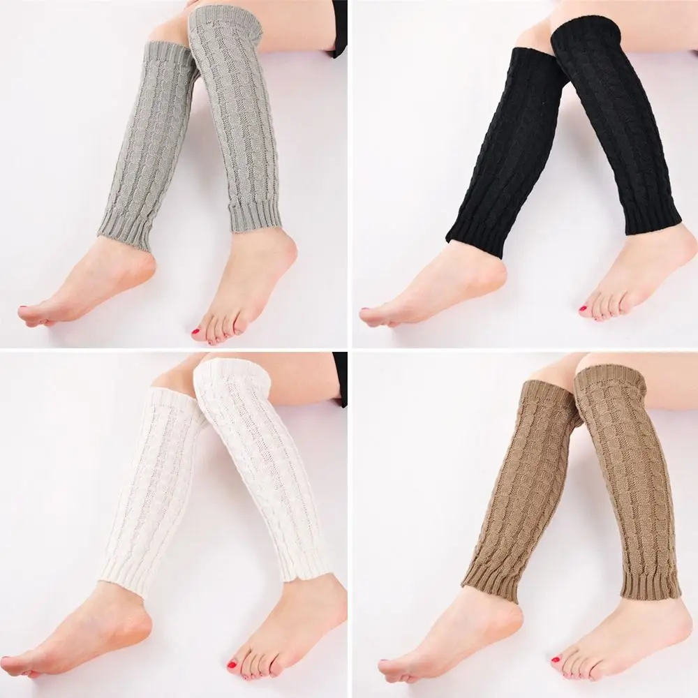 Chaussettes longues chaudes d'hiver pour femmes, chaussettes thermiques, crochet, tricot torsadé, noir, blanc, café, mode