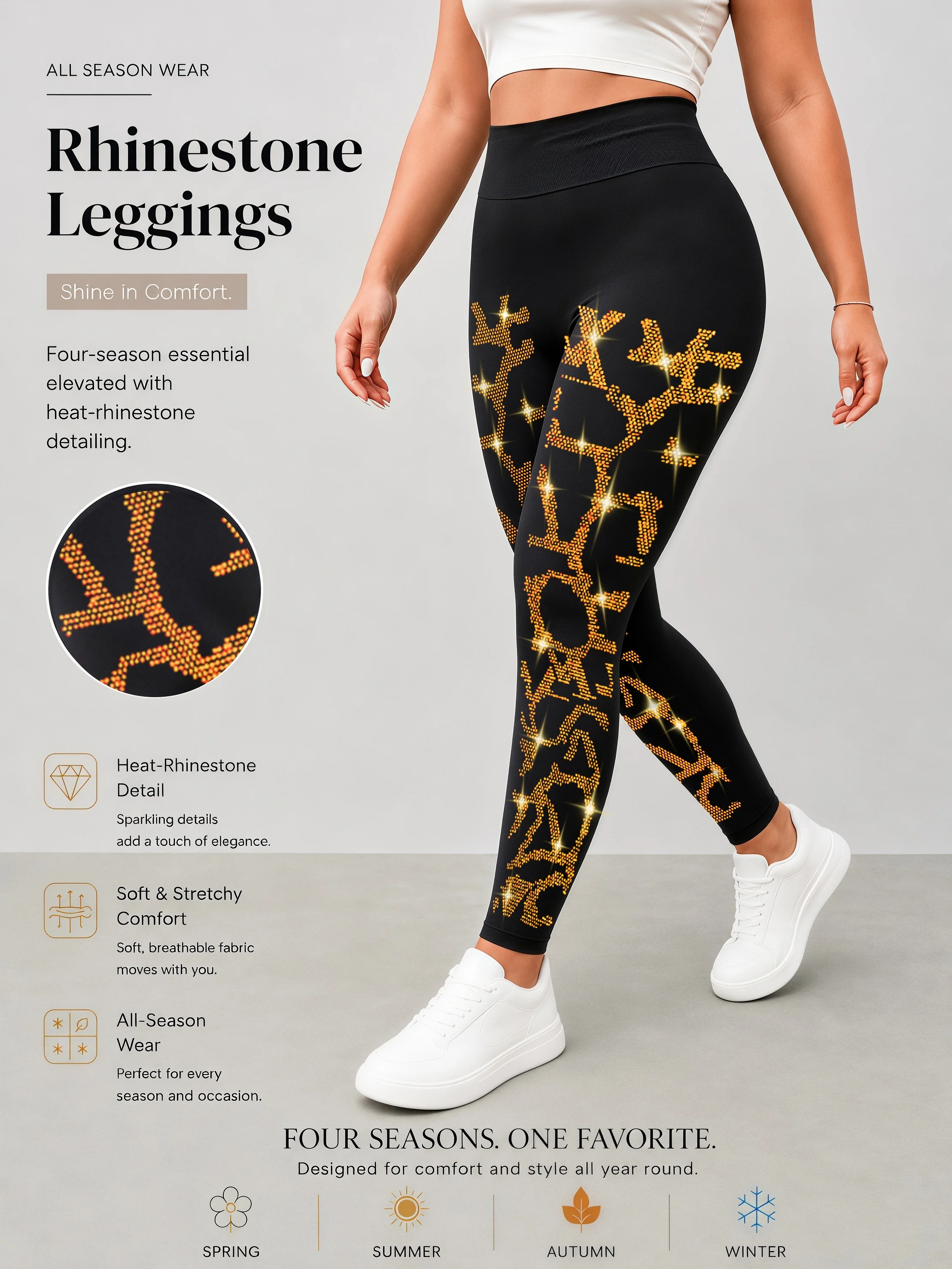 Women's Golden Crack Rhinestone Knit Ankle Leggings Luxurious High Stretch Bottoms for Weekend Outings Party Occasions