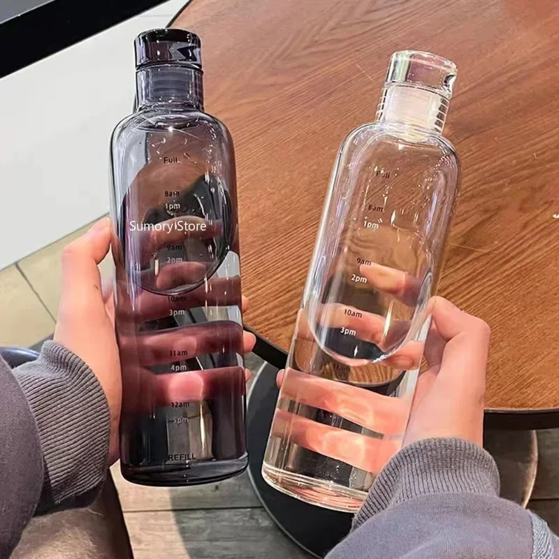 1/2PCS Newest Water Cup Sport Water Bottle With Time Scale Couple Plastic Portable Water Container Anti-drop Outdoor WaterBottle