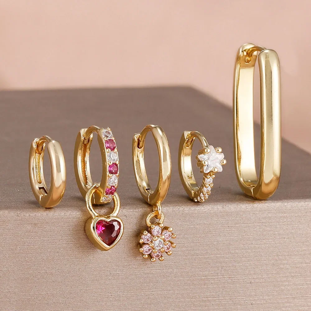 5PCS Fashion Ht-Shaped Zirconia Hoop Ear s For Women Hypoallergenic Ear  Girls Daily W Minimalist Pierc Jewelry Gift